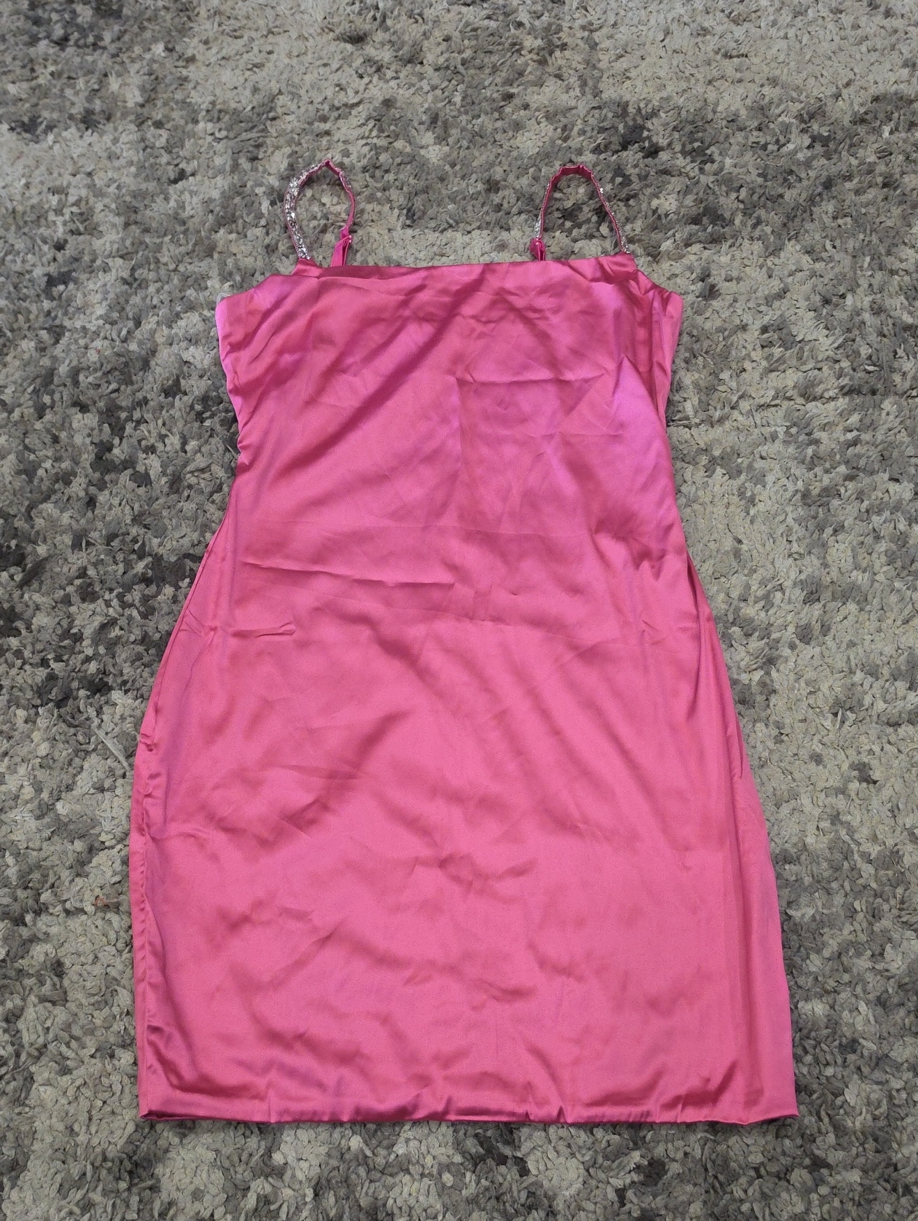 Shein Hot Pink Satin Mini Dress With Beaded Straps